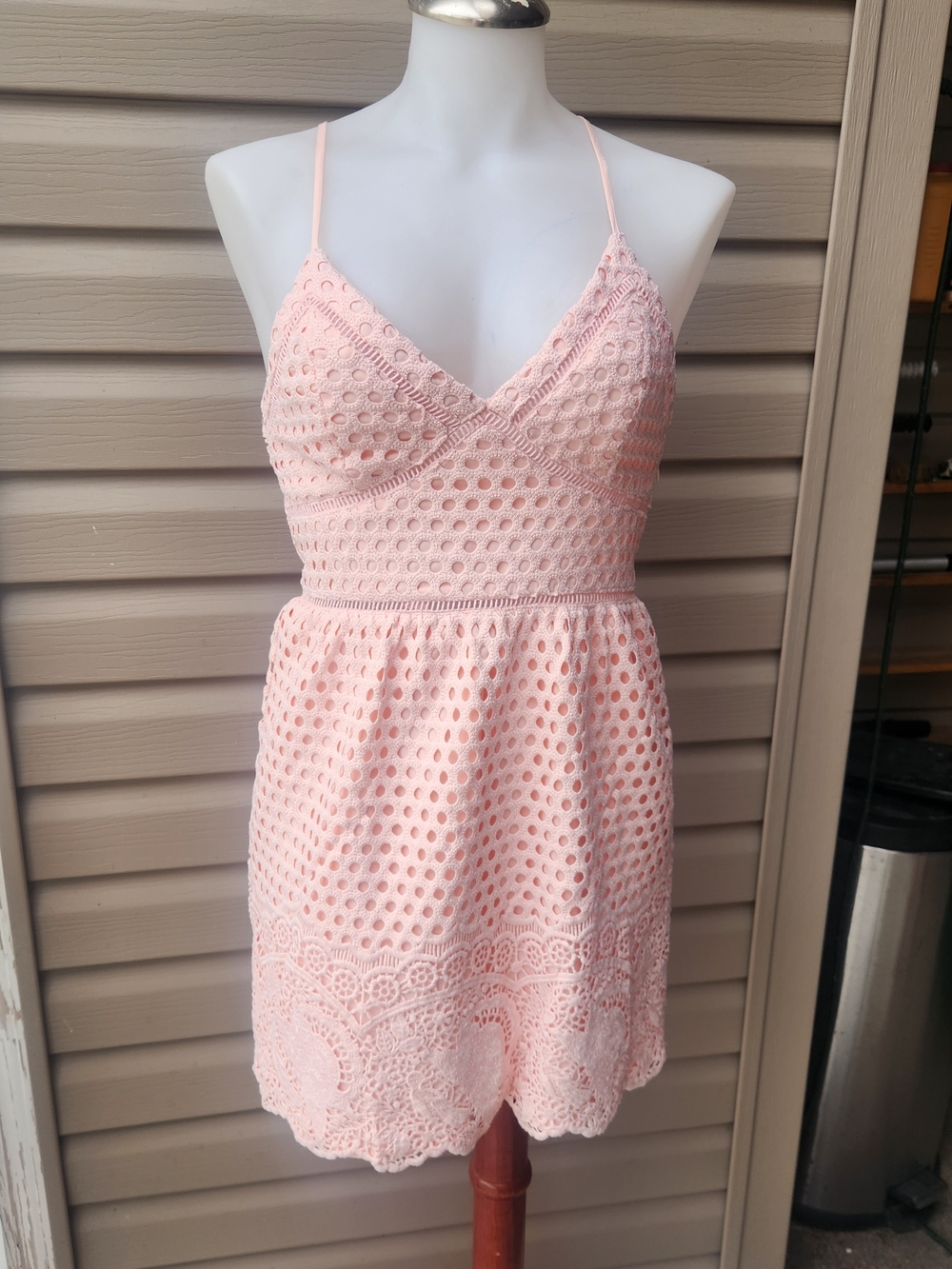Abercrombie & Fitch Blush Eyelet Crochet Spaghetti-Strap Mini Dress Small
